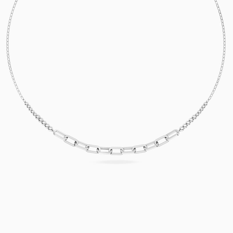 Waves by L'azurde Paperclip Links & Beads Necklace in Silver - Image 1